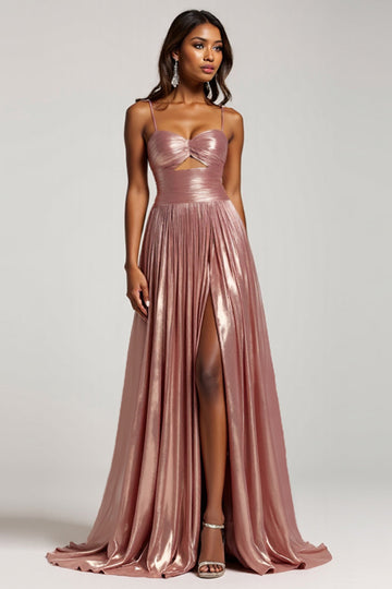 Glitter Dusty Rose Une Ligne Découpée Spaghetti Bretelles Robe de Bal